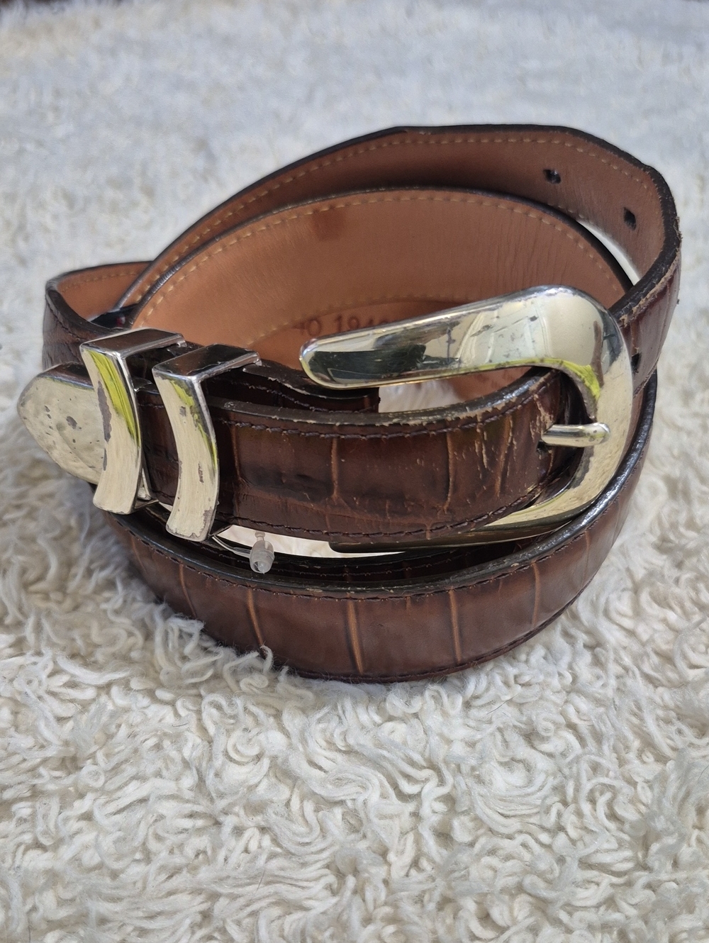 Onyx Brighton vintage Brown Croco leather Silver Buckle belt 40 USA Made #19407